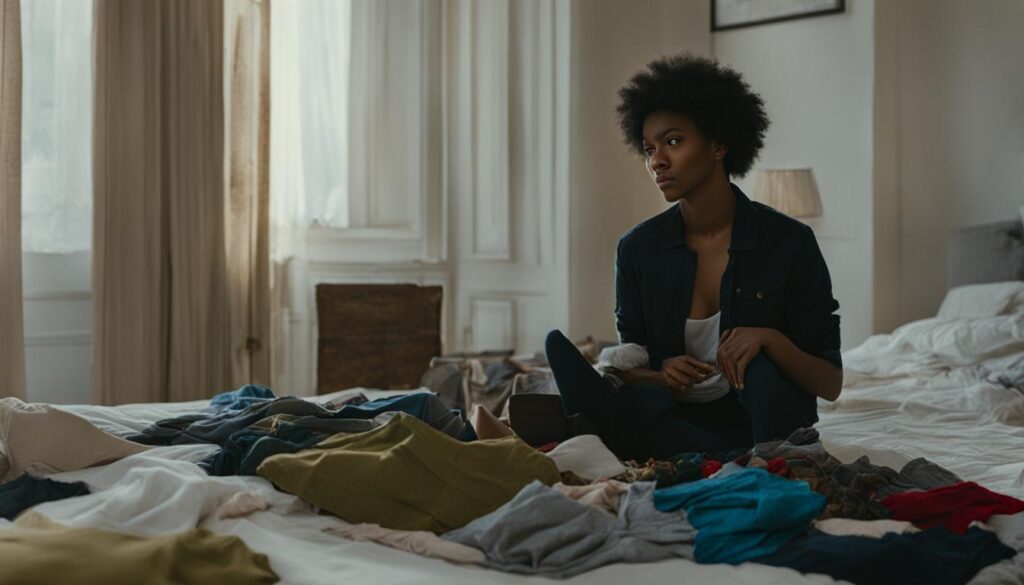 Dreamer pondering half dressed symbolism