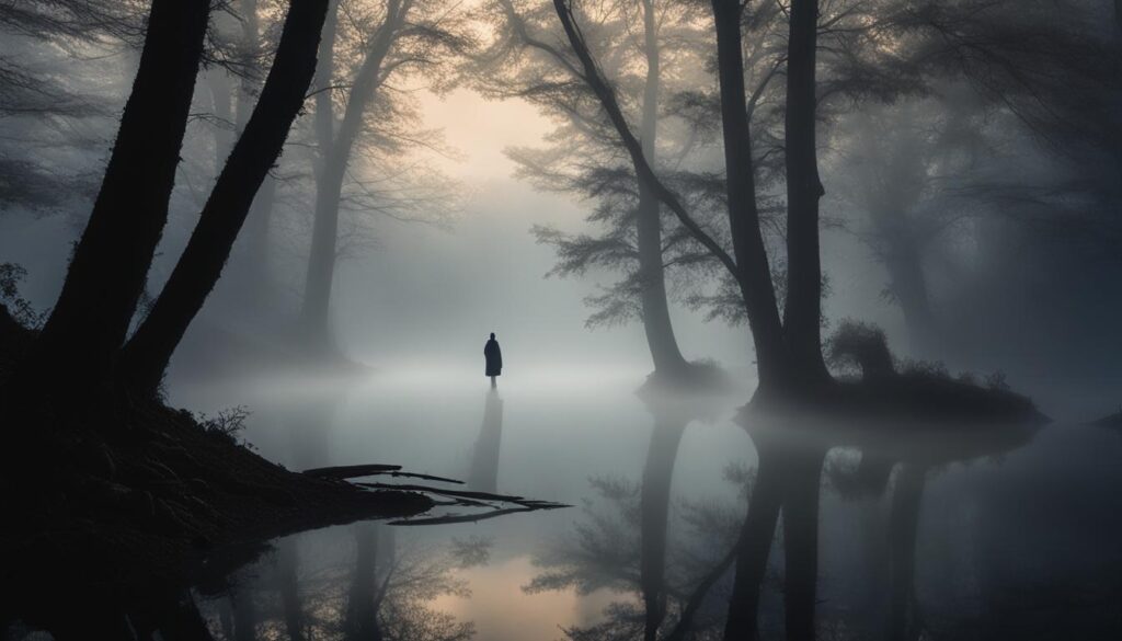 Reflective silhouette in dream fog Reflective silhouette in dream fog